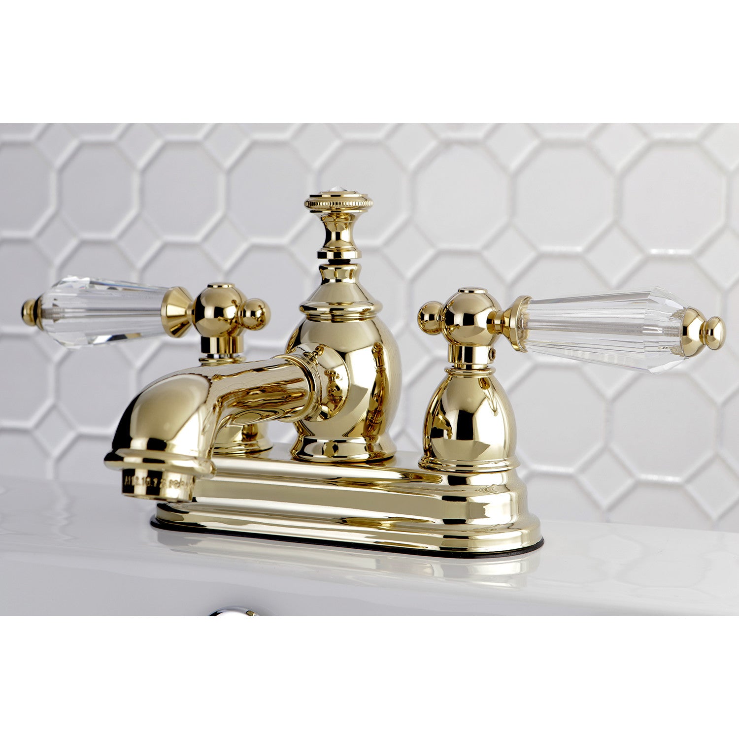 Kingston Tulare KS7002WLL - Wilshire Double-Handle 3-Hole Deck Mount 4-Inch Centerset Bathroom Faucet with Brass Pop-Up, Polished Brass — thumbnail 3